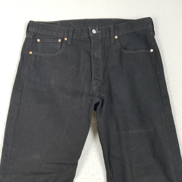 Levis 501 Jeans Mens 38x32 Black Straight Leg Button Fly Denim Classic Fit - Picture 2 of 14